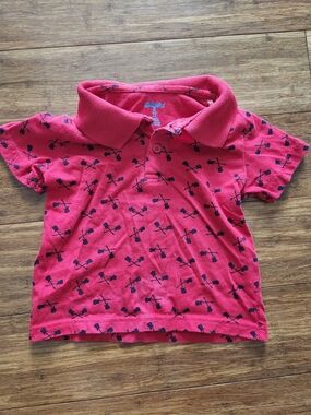 Kidgets Red Boys Red Polo Shirt with Guitar Print, 2t
